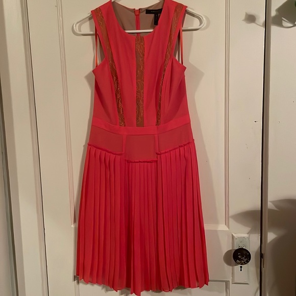 BCBGMaxAzria Dresses & Skirts - BCBGMaxAzria Coral Pleated Fit-and-Flare Dress with Gold Trim
